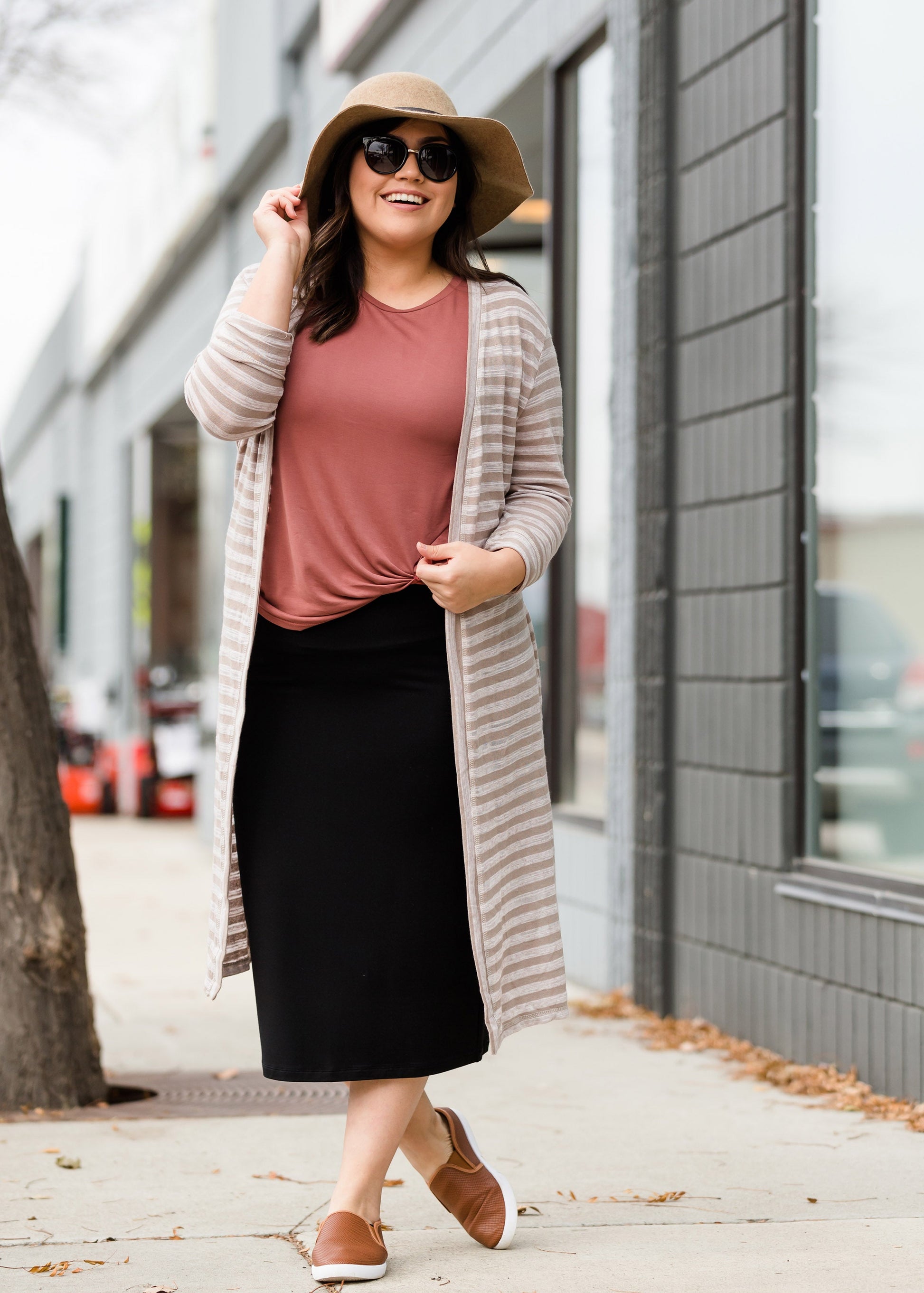 Tan Striped Open Front Duster Cardigan - FINAL SALE Layering Essentials