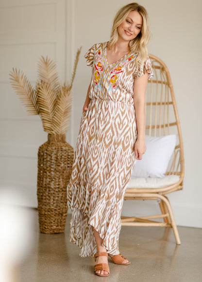 Taupe Embroidered Hi-Lo Maxi Dress - FINAL SALE Dresses