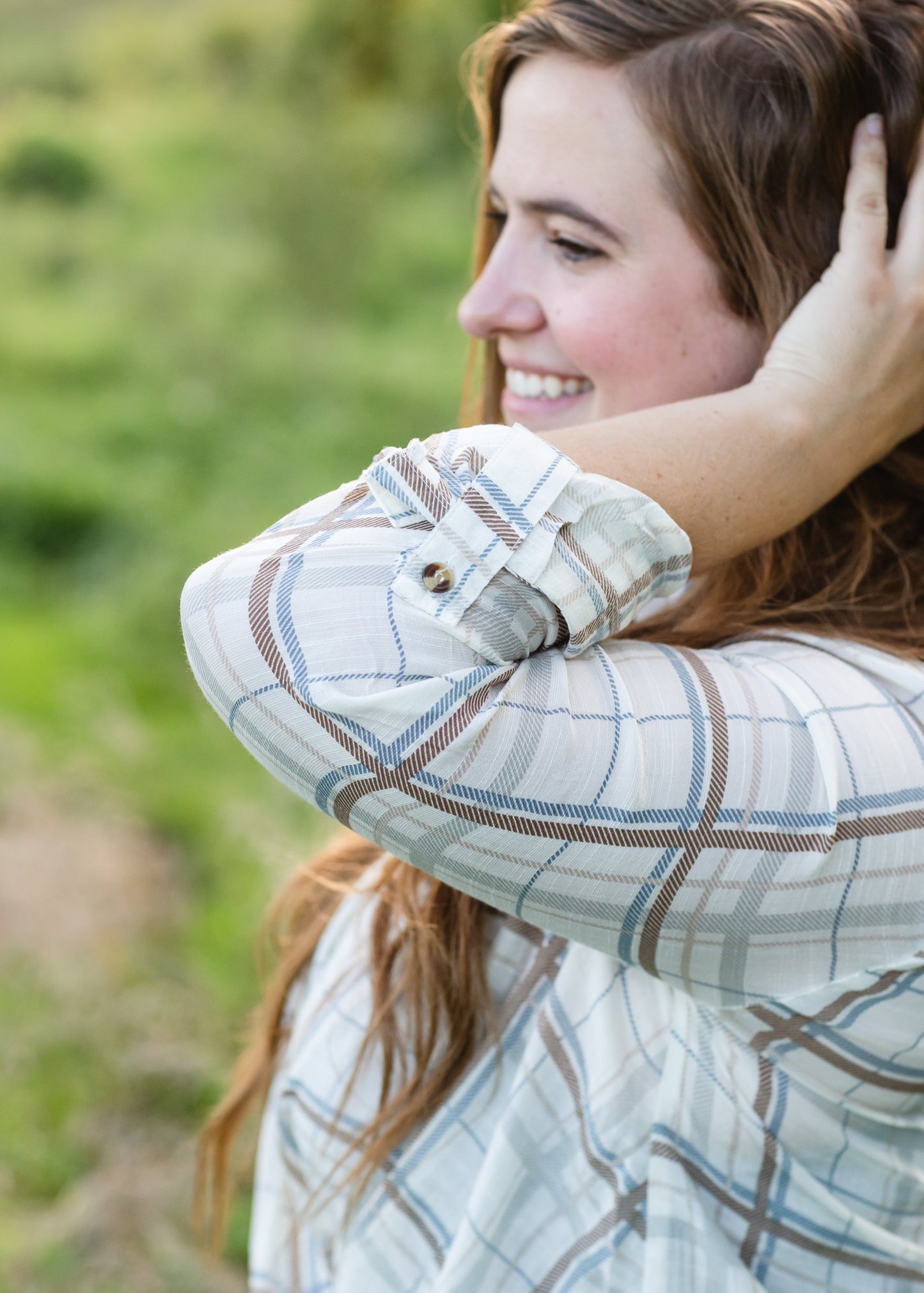 Taupe Plaid Front Knot Top - FINAL SALE Tops