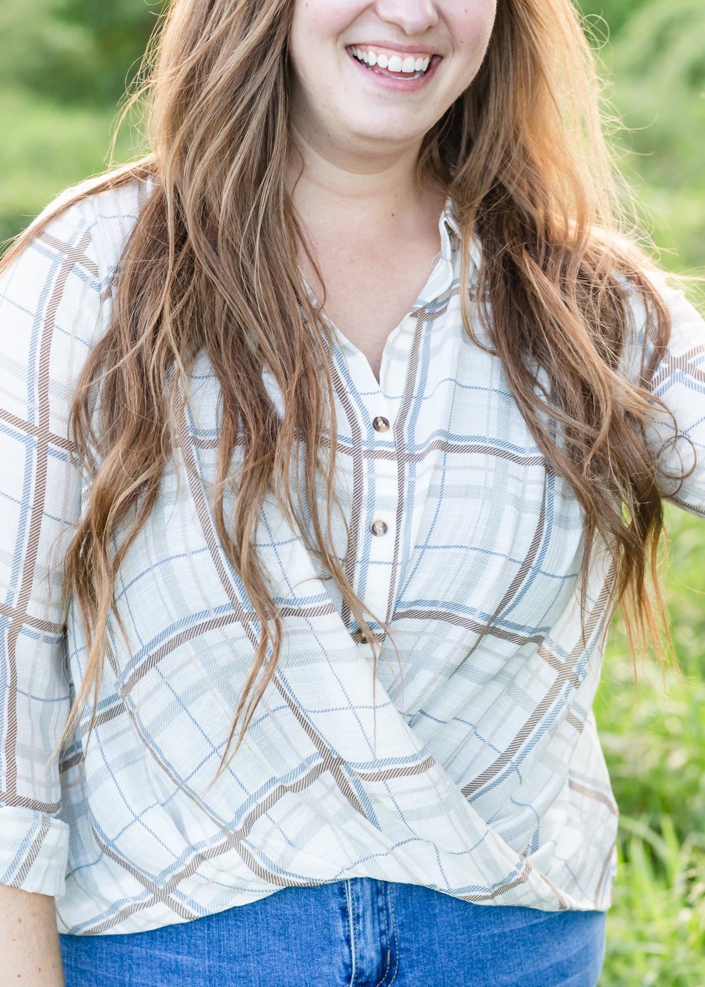 Taupe Plaid Front Knot Top - FINAL SALE Tops