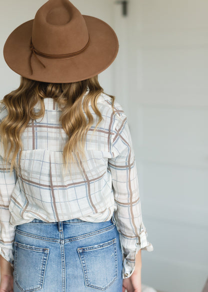 Taupe Plaid Front Knot Top - FINAL SALE Tops