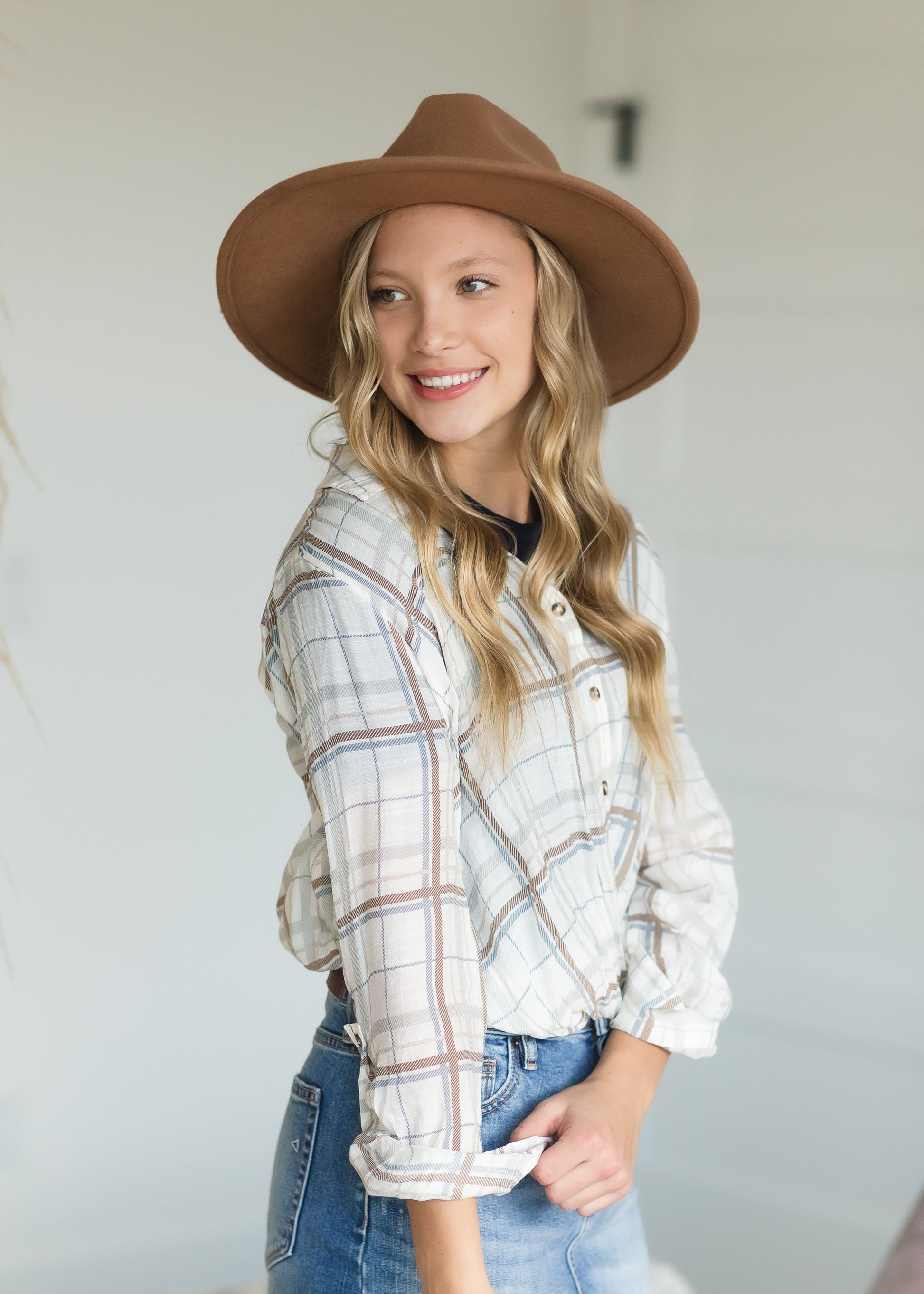 Taupe Plaid Front Knot Top - FINAL SALE Tops