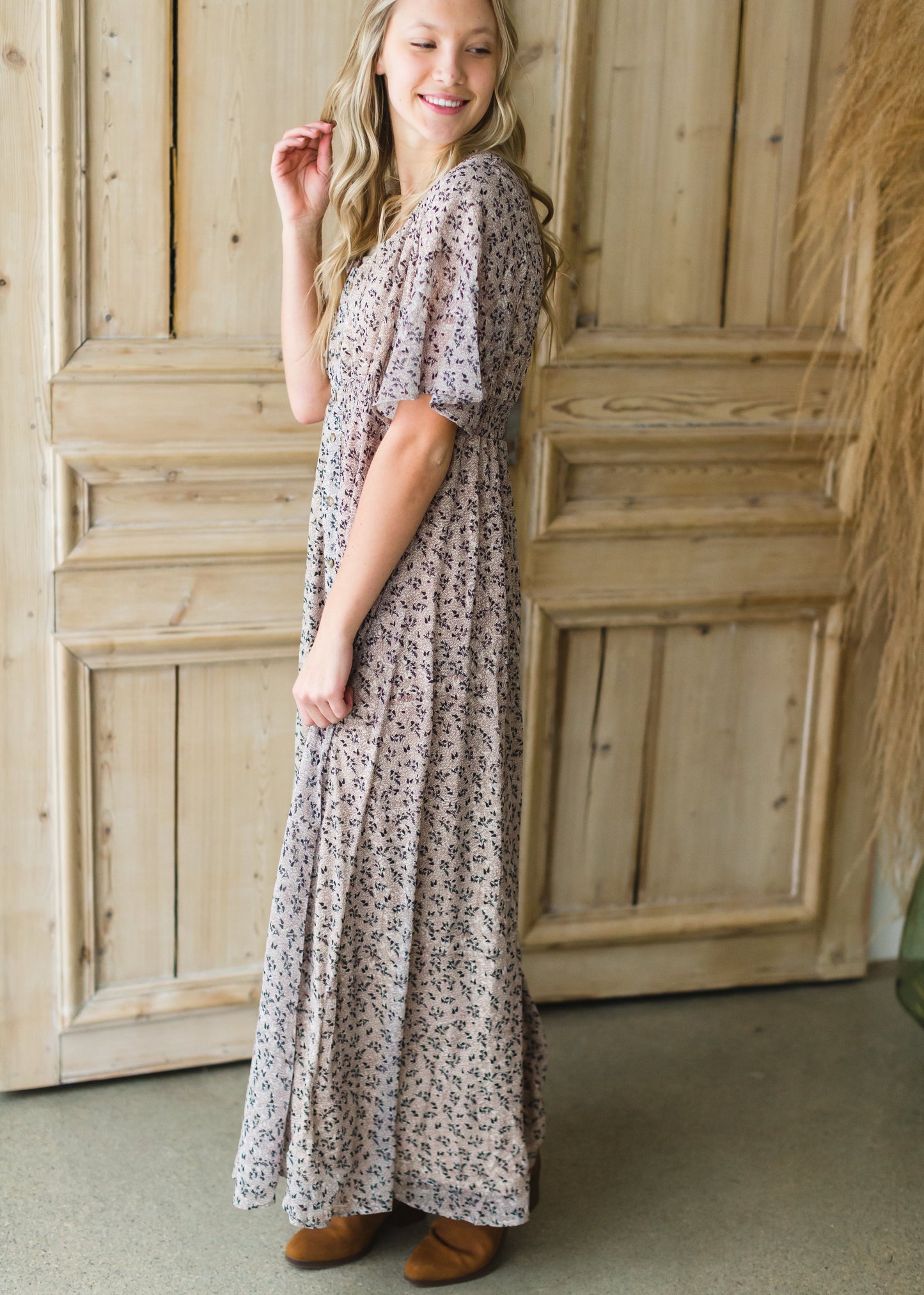 Taupe V-Neck Floral Maxi Dress - FINAL SALE Dresses