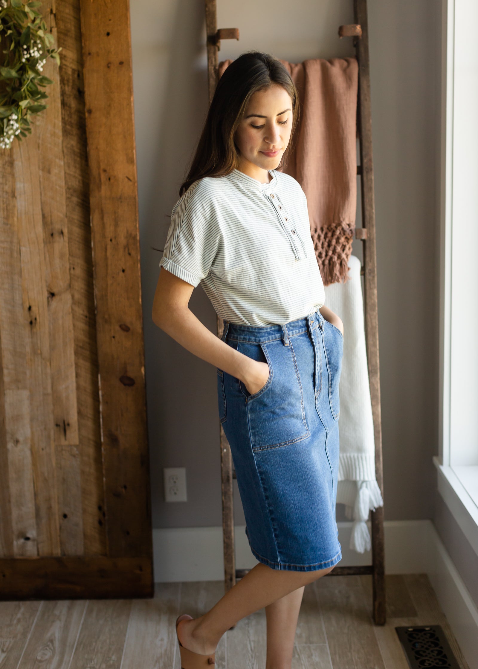 Teal Pinstripe Button Up Tee - FINAL SALE Tops