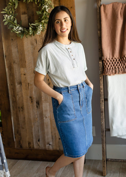 Teal Pinstripe Button Up Tee - FINAL SALE Tops