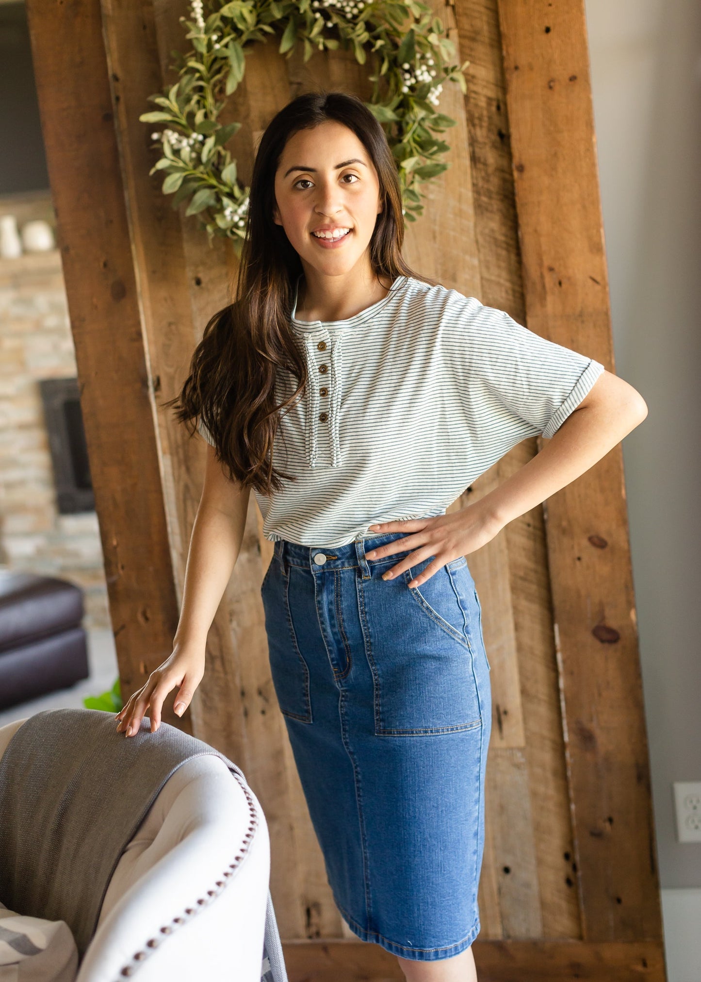 Teal Pinstripe Button Up Tee - FINAL SALE Tops