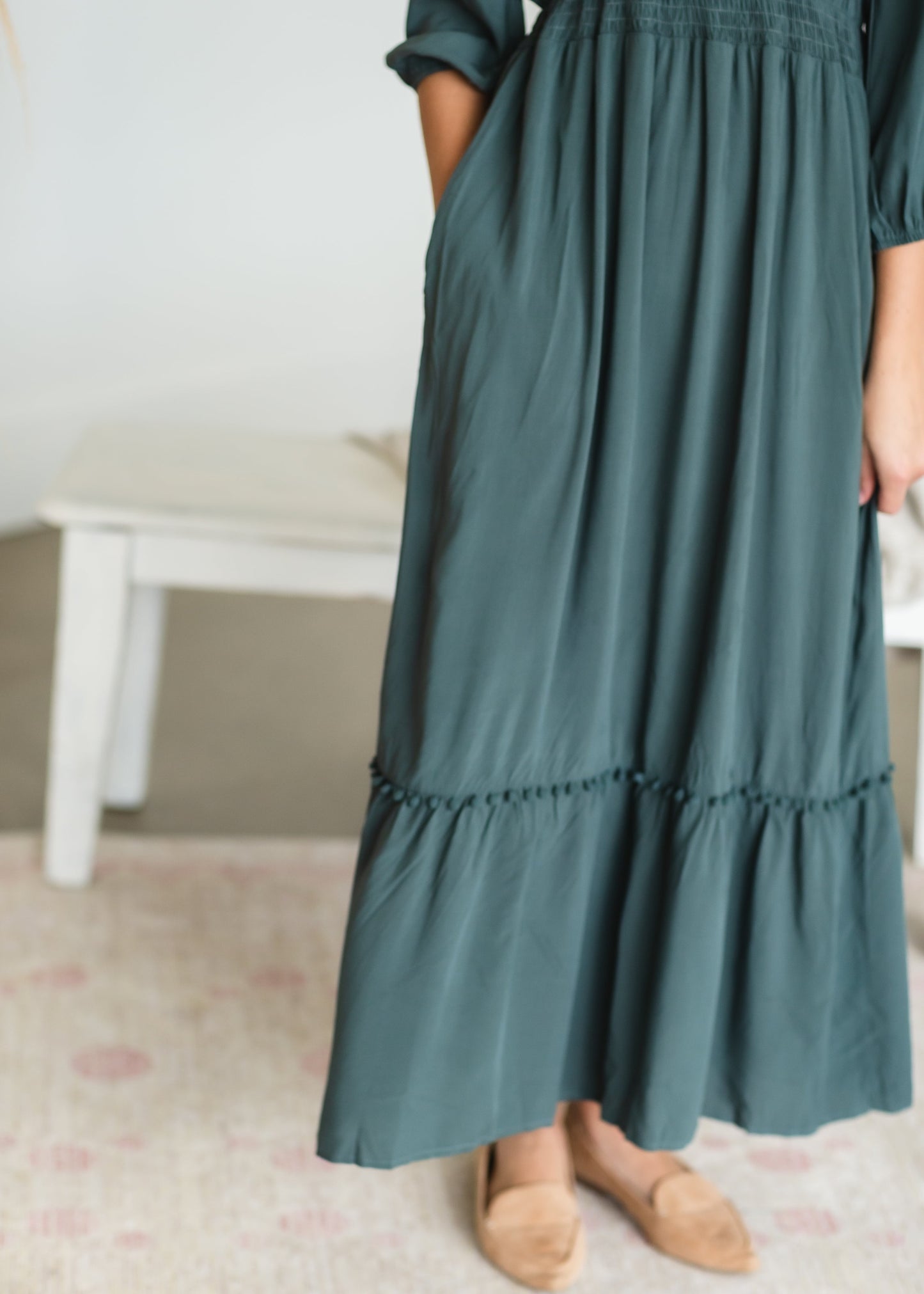 Teal Pom Pom Embroidered Maxi Dress Dresses