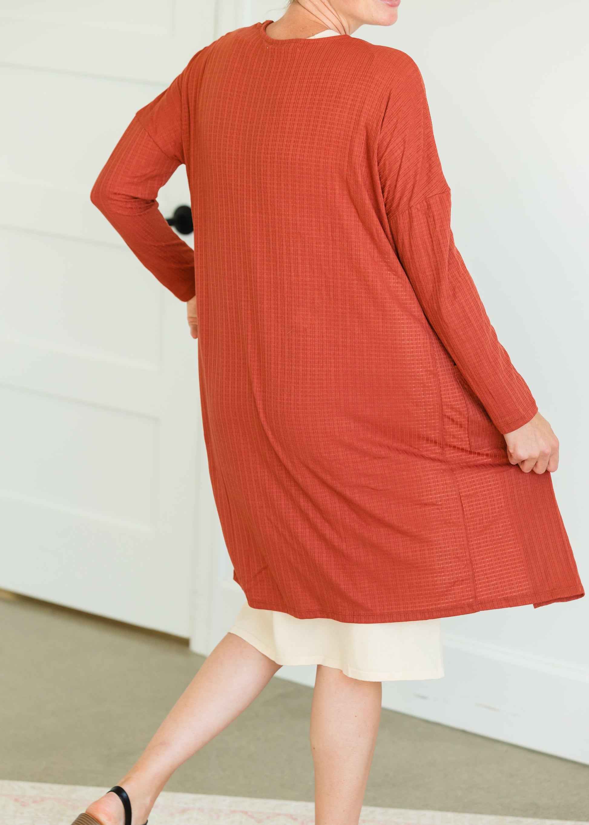 Terracotta Long Dolman Sleeve Rib Knit Cardigan - FINAL SALE Layering Essentials