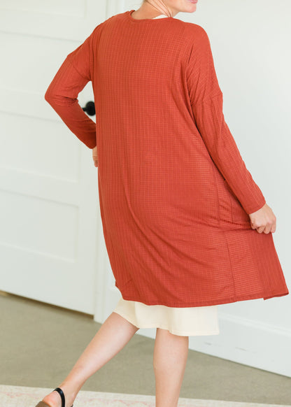 Terracotta Long Dolman Sleeve Rib Knit Cardigan - FINAL SALE Layering Essentials