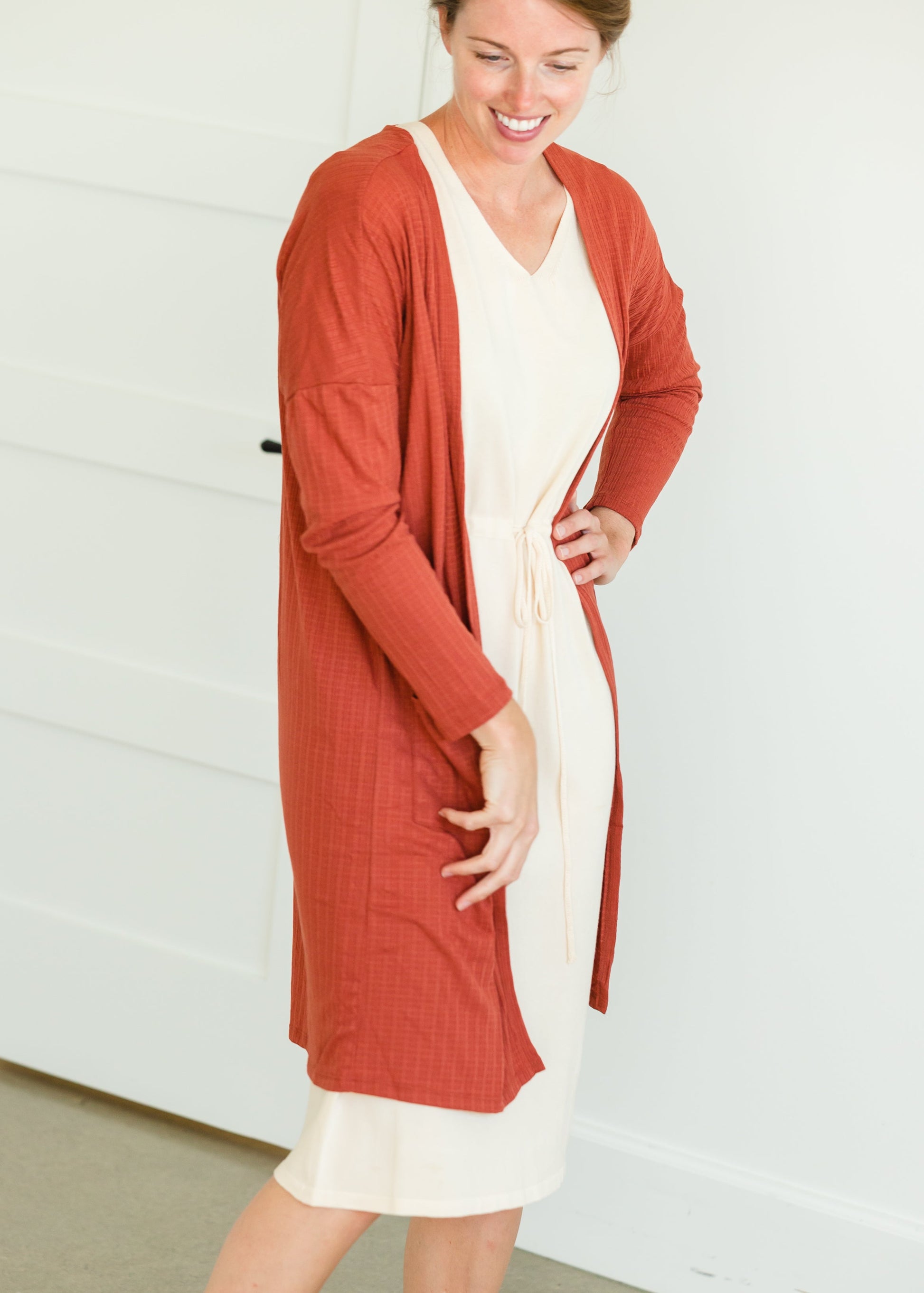 Terracotta Long Dolman Sleeve Rib Knit Cardigan - FINAL SALE Layering Essentials