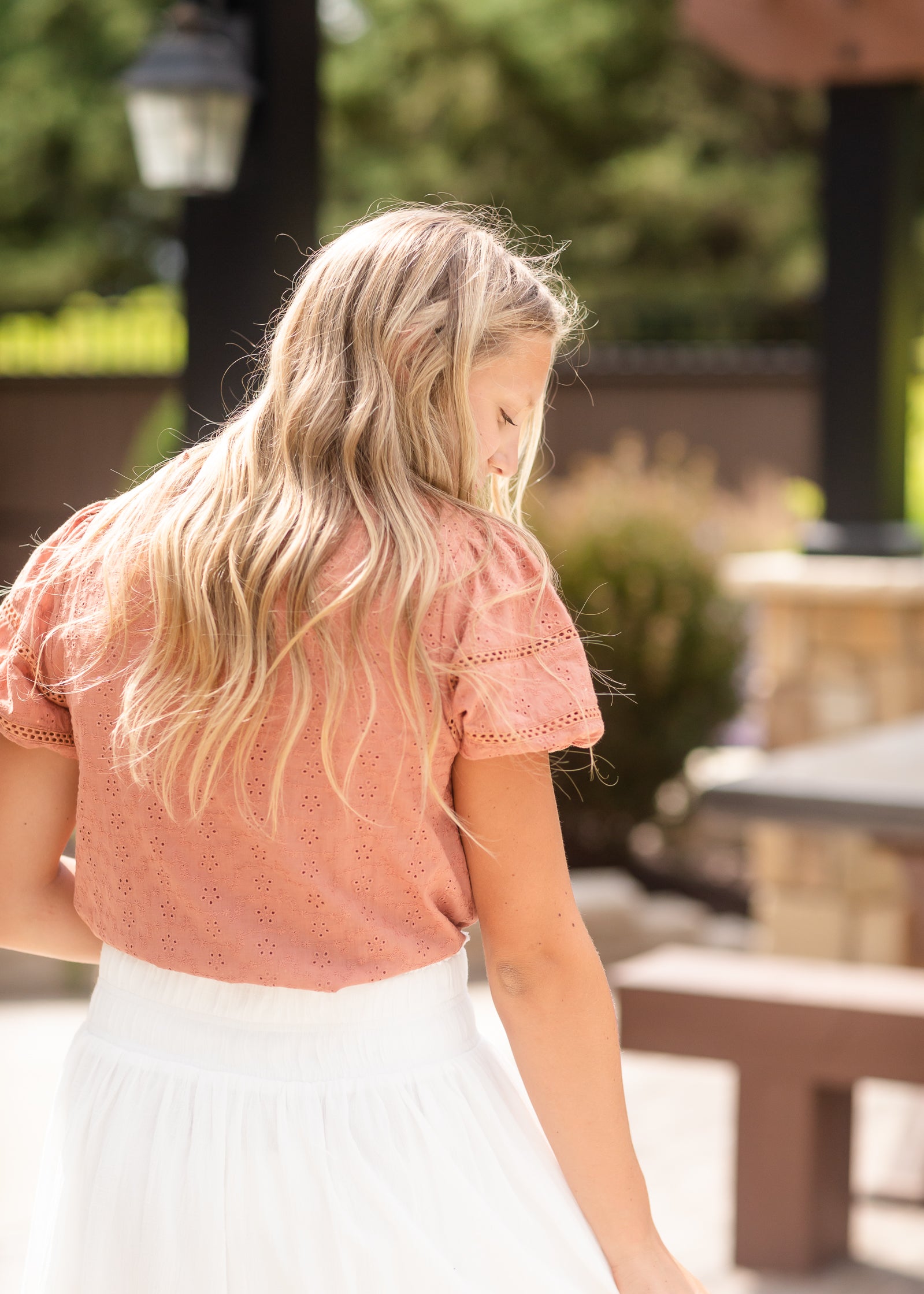 Terracotta Puff Short Sleeve Eyelet Top - FINAL SALE Tops