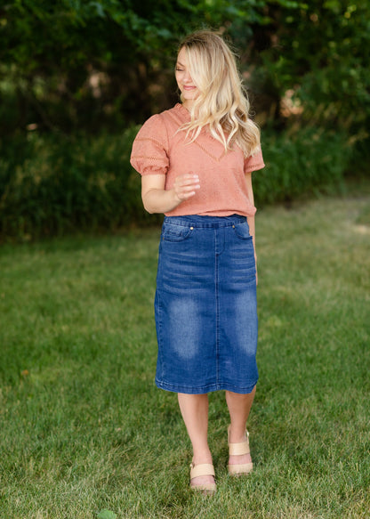 Terracotta Puff Short Sleeve Eyelet Top - FINAL SALE Tops