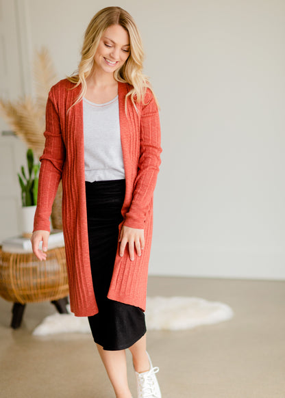 Terracotta Ribbed Sweater Cardigan Tops