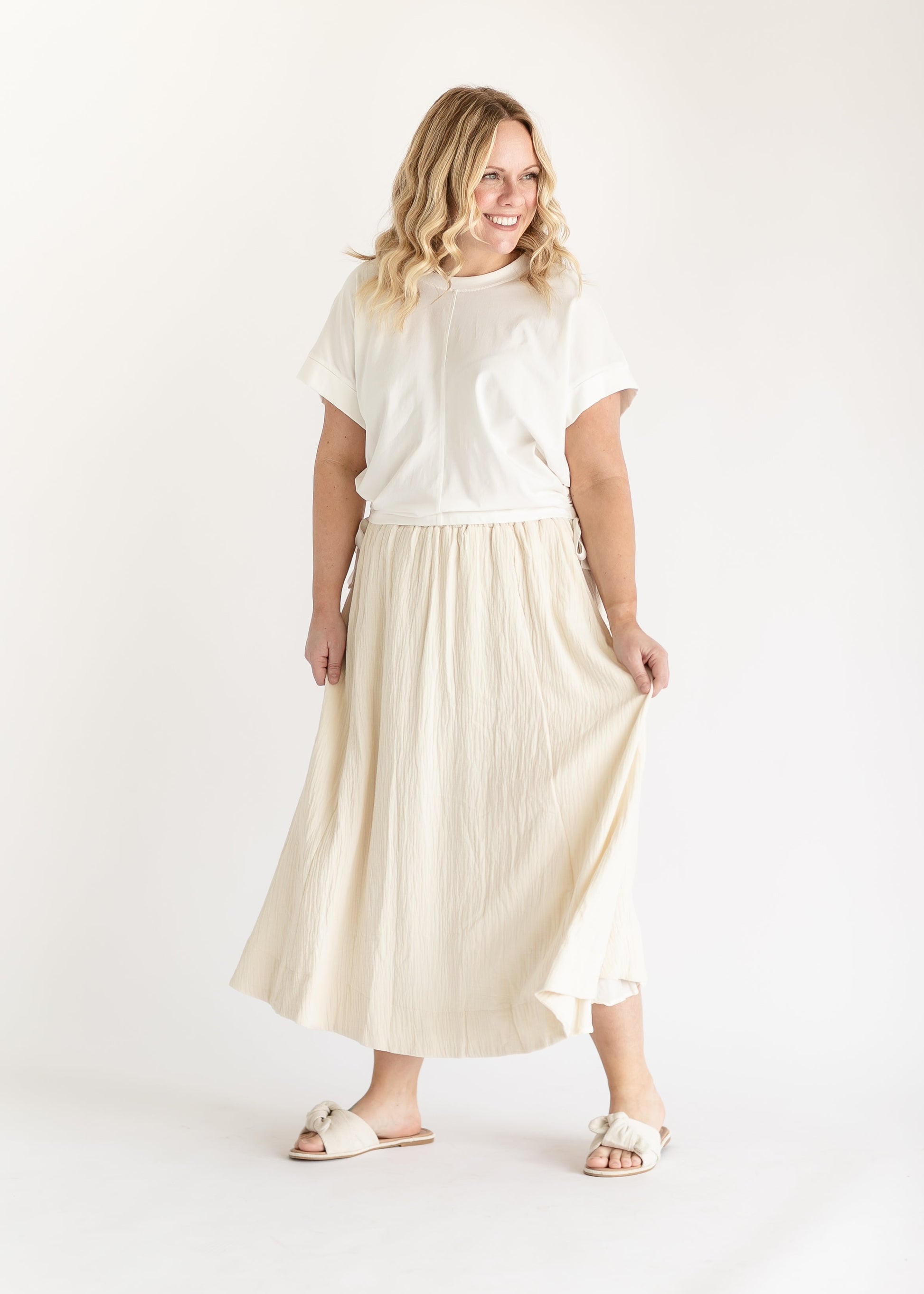 Textured A-line Midi Skirt FF Skirts