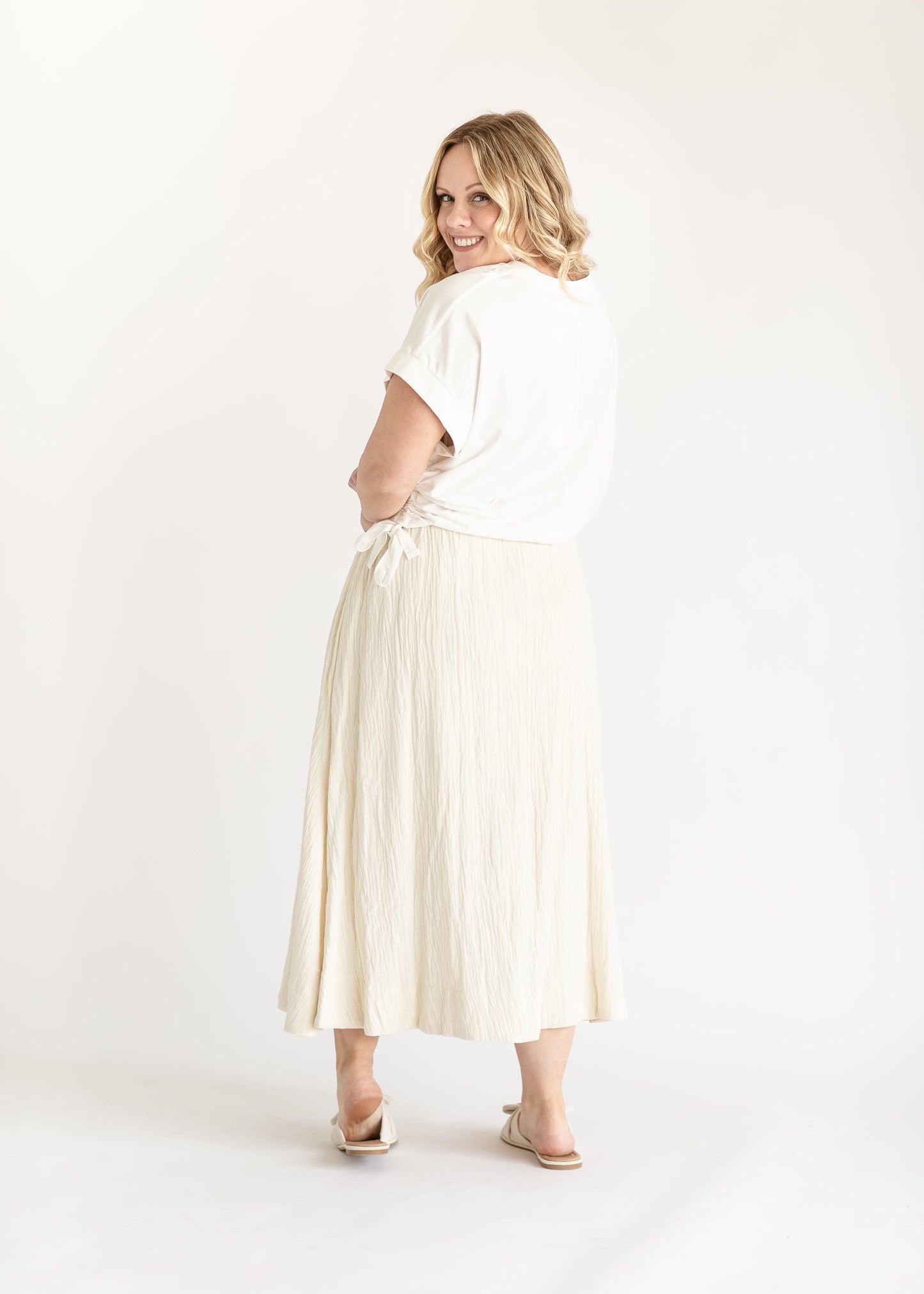 Textured A-line Midi Skirt FF Skirts