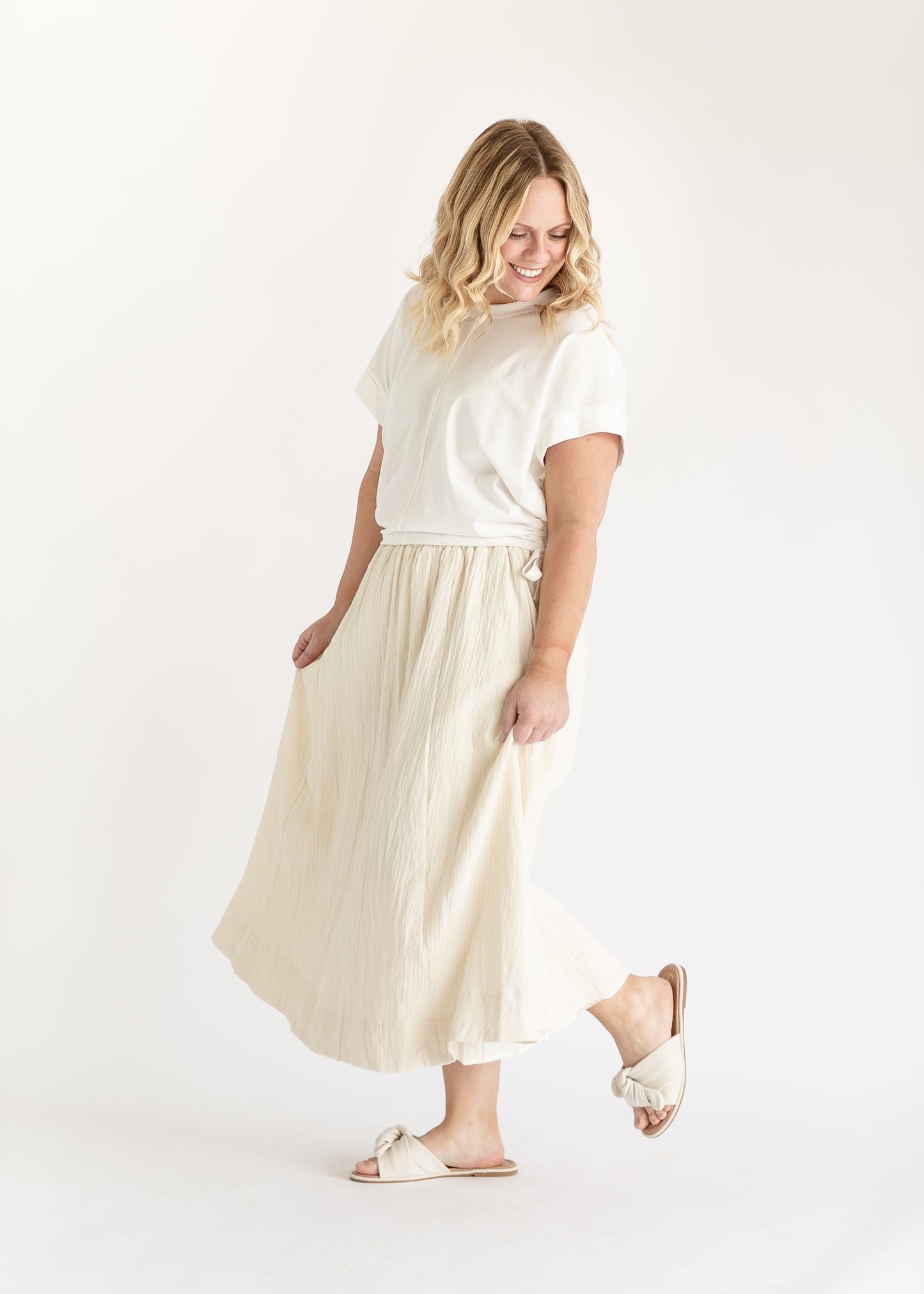 Textured A-line Midi Skirt FF Skirts