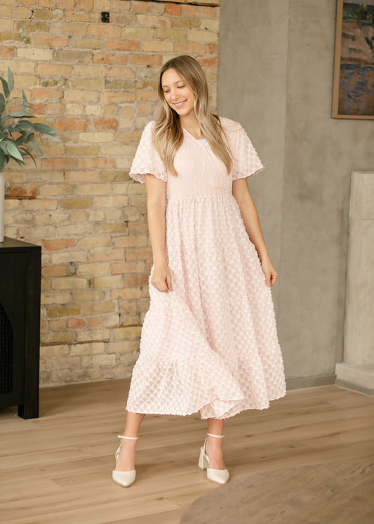 Textured Smocked Bodice Midi Dress FF Dresses