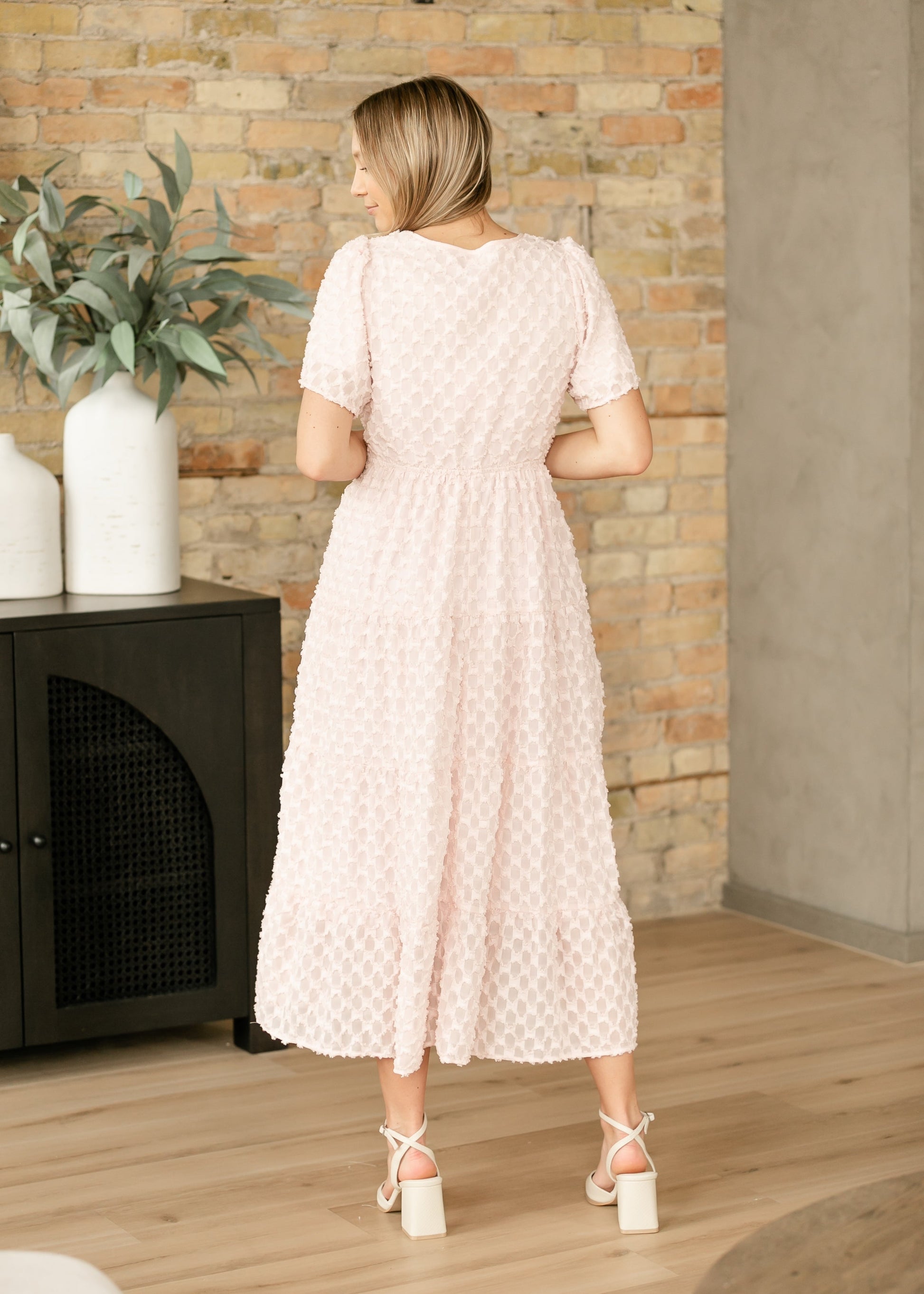 Textured Smocked Bodice Midi Dress FF Dresses