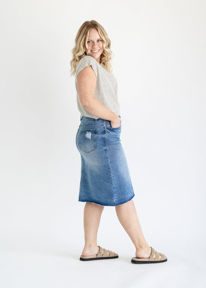 Tiana Distressed Denim Midi Skirt IC Skirts