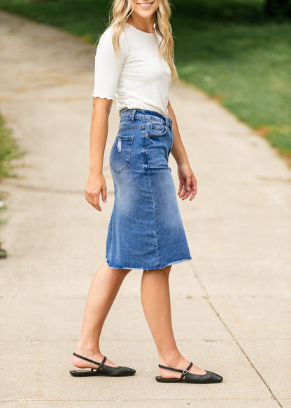 Tiana Distressed Denim Midi Skirt IC Skirts