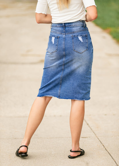 Tiana Distressed Denim Midi Skirt IC Skirts