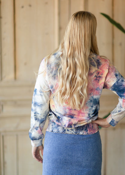 Tie Dye Smocked Long Sleeve Top - FINAL SALE Tops