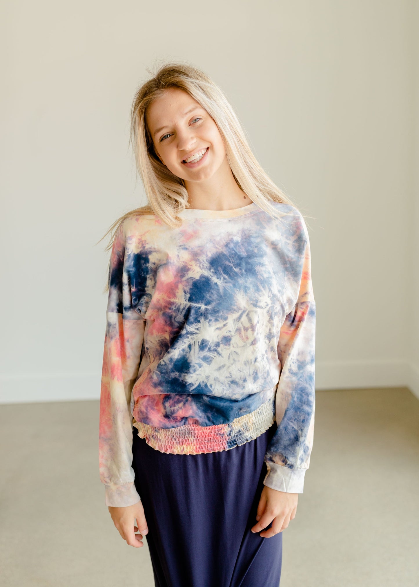 Tie Dye Smocked Long Sleeve Top - FINAL SALE Tops