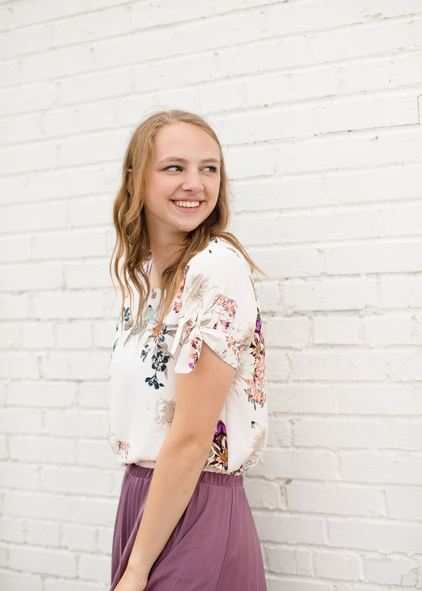 Tie Sleeve Foral Blouse Tops