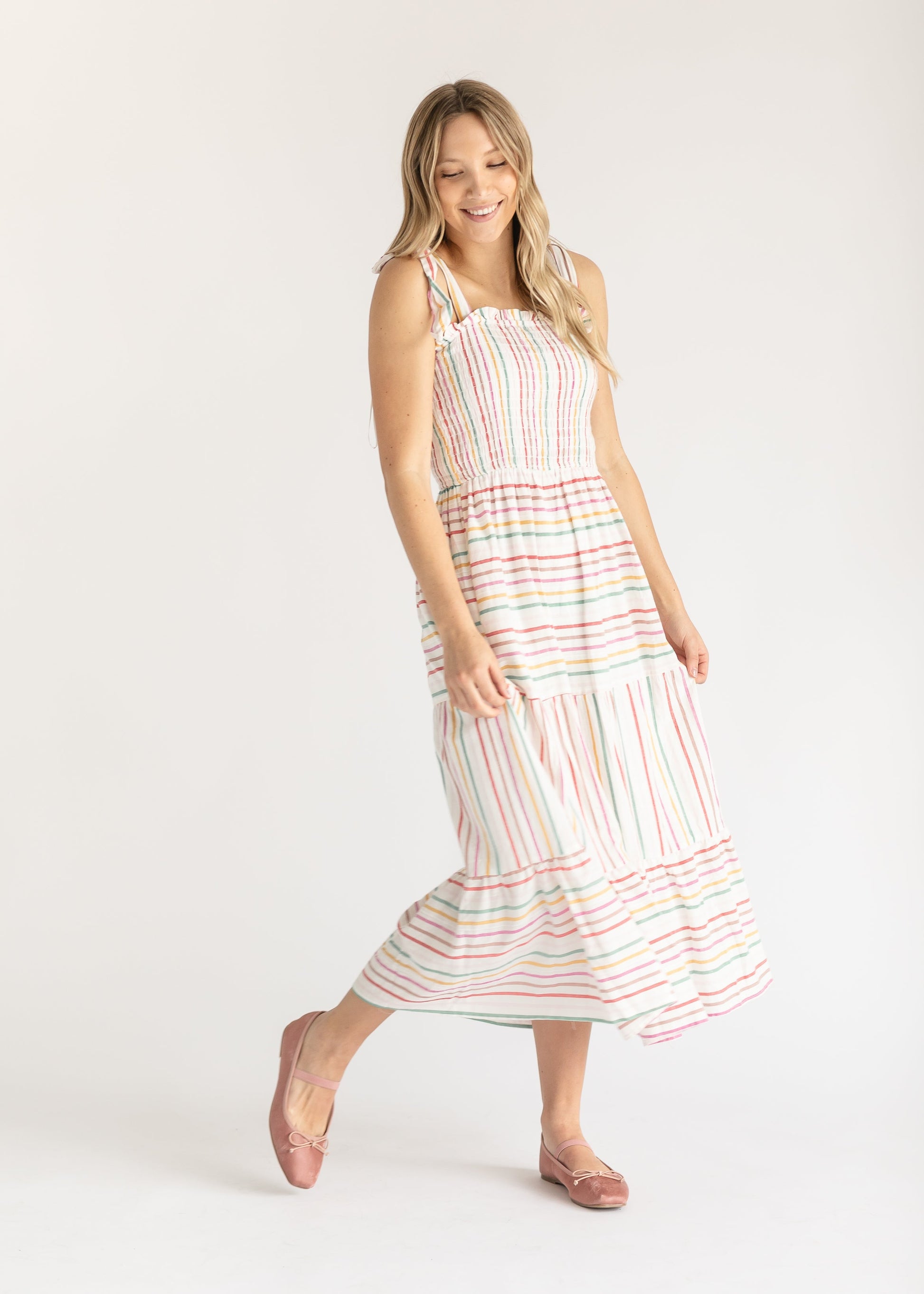 Tie Strap Sleeveless Smocked Maxi Dress FF Dresses