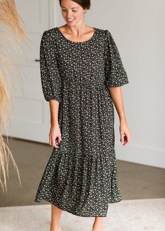 Tiered Black Floral Print Maxi Dress - FINAL SALE Dresses