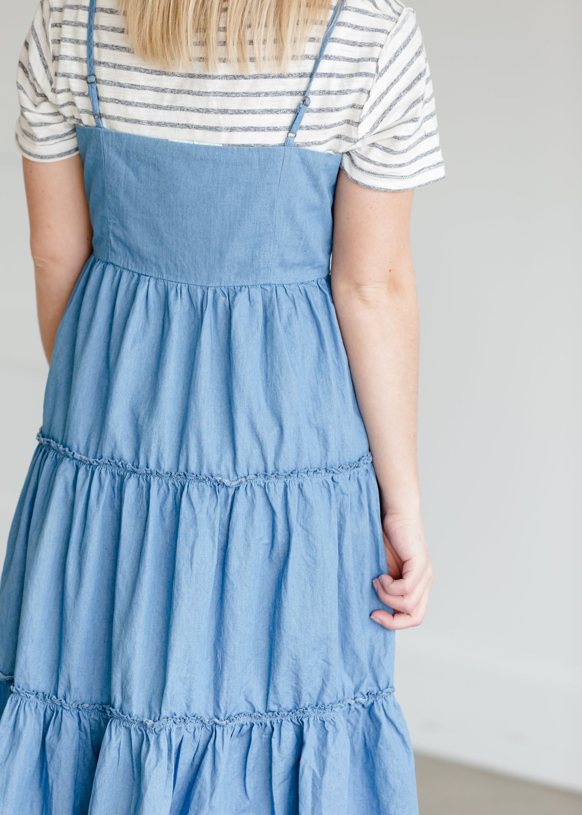 Tiered Denim Button Front Midi Dress - FINAL SALE Dresses