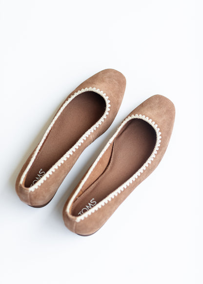 TOMS® Briella Brown Deco Stitch Suede Flat Shoes