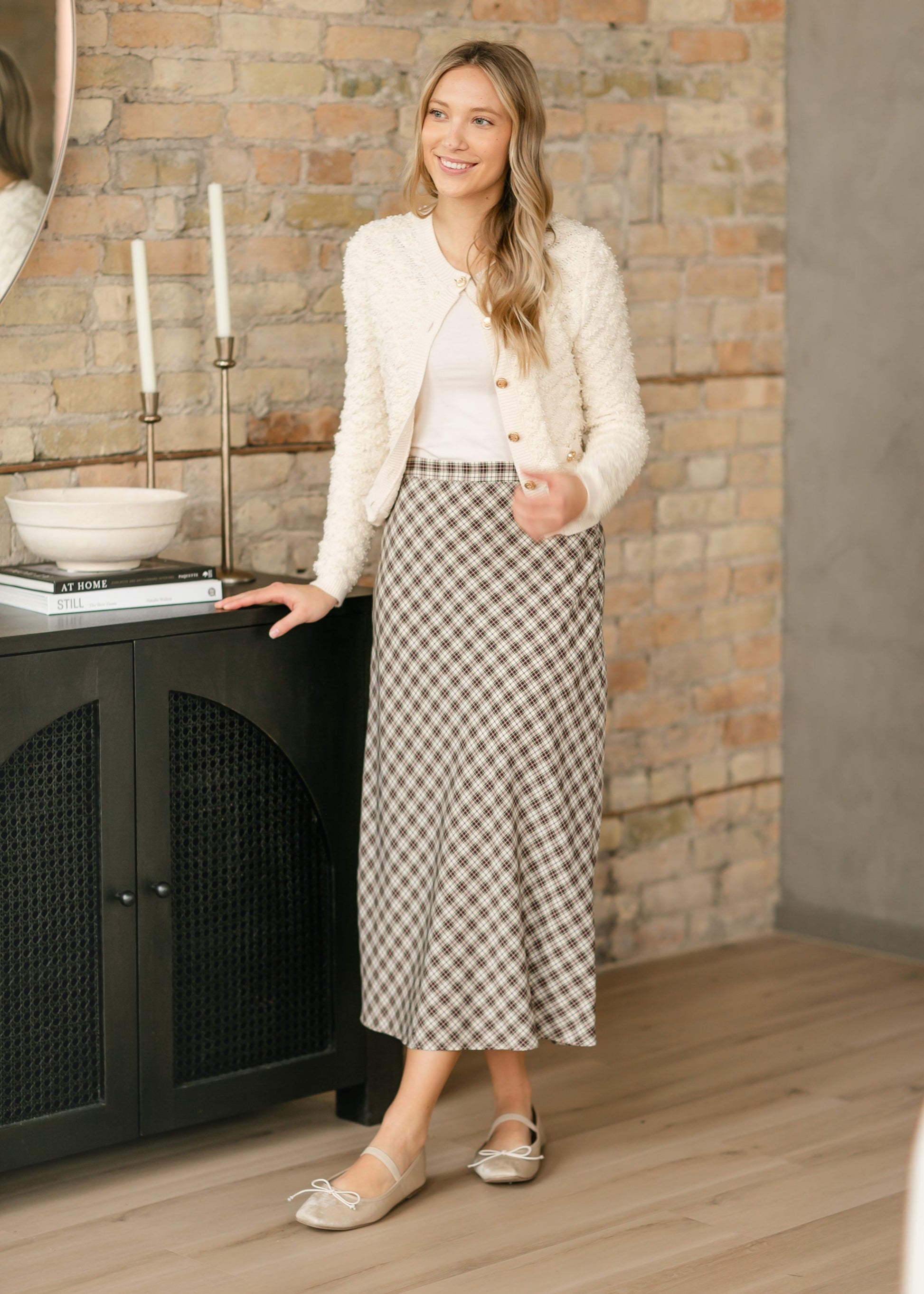 Topanga Brown Plaid Slip Skirt FF Skirts