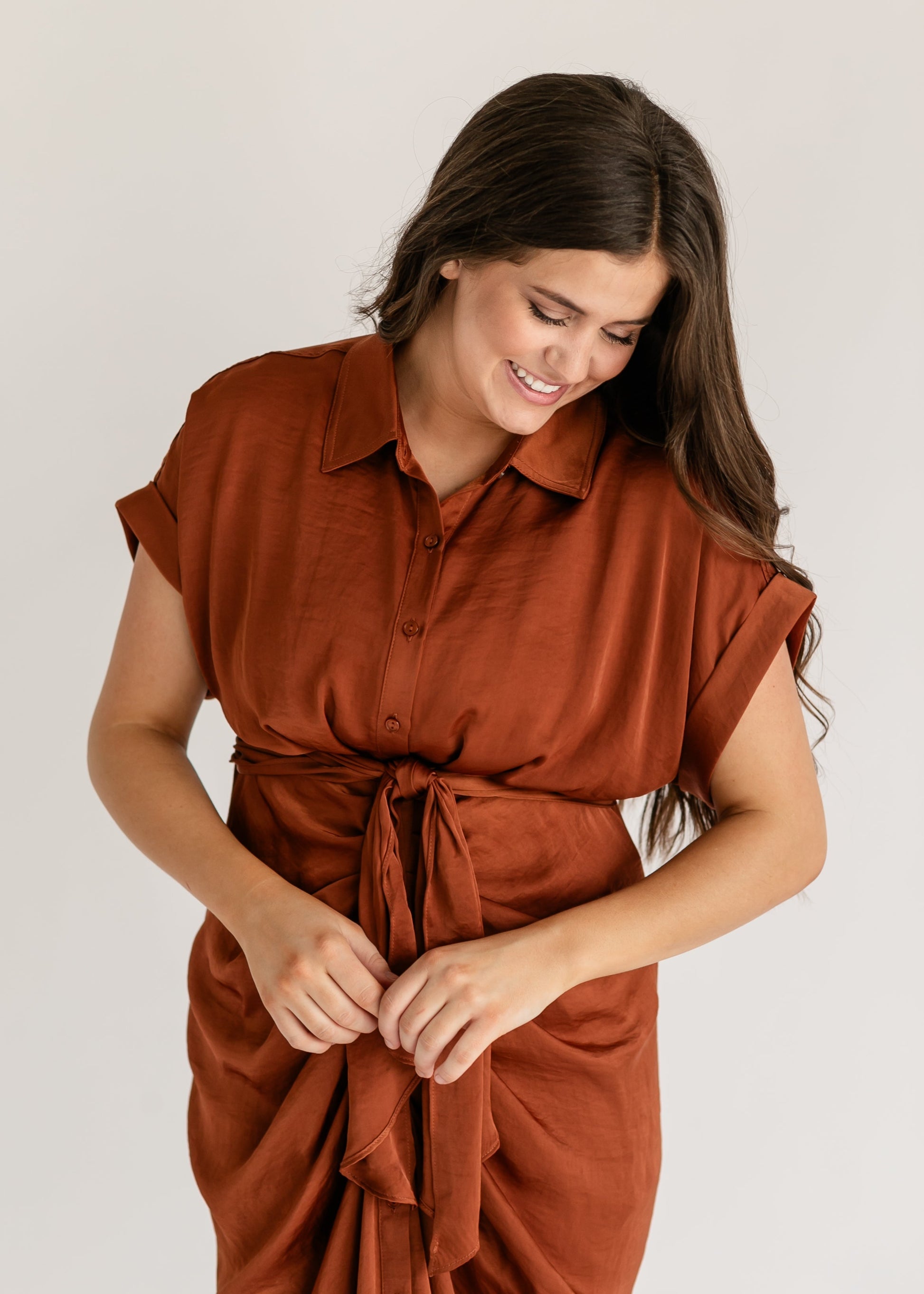 Tori Draped Belted Shirtdress FF Dresses