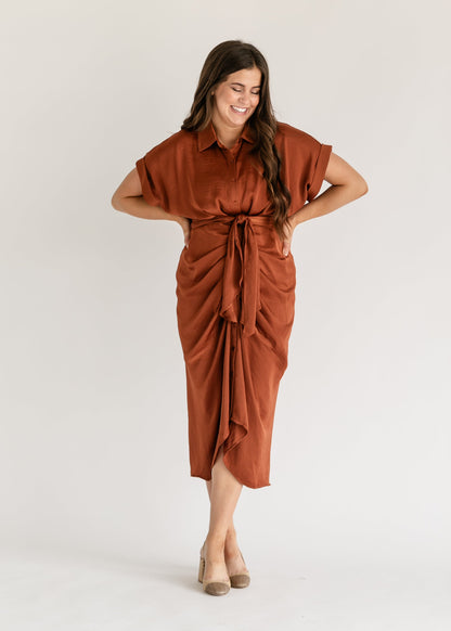 Tori Draped Belted Shirtdress FF Dresses Camel / 4