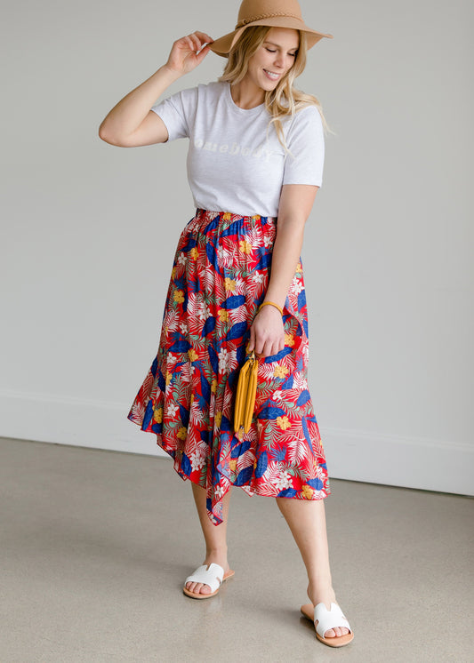 Tropical Hankerchief Hem Midi Skirt - FINAL SALE Skirts