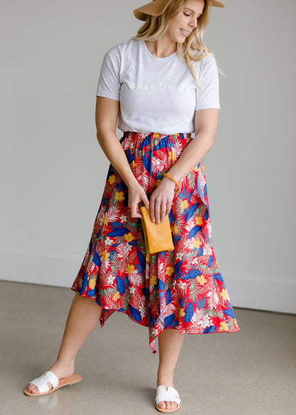 Tropical Hankerchief Hem Midi Skirt - FINAL SALE Skirts