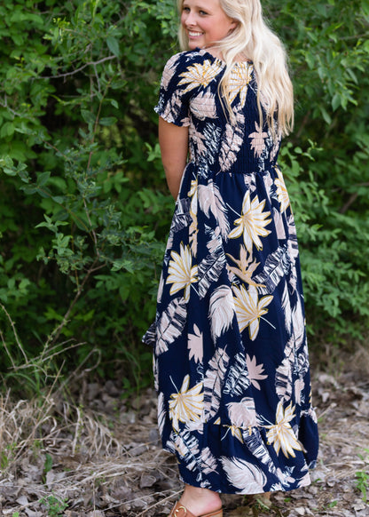 Tropical Hi-Lo Navy Midi Dress - FINAL SALE Dresses