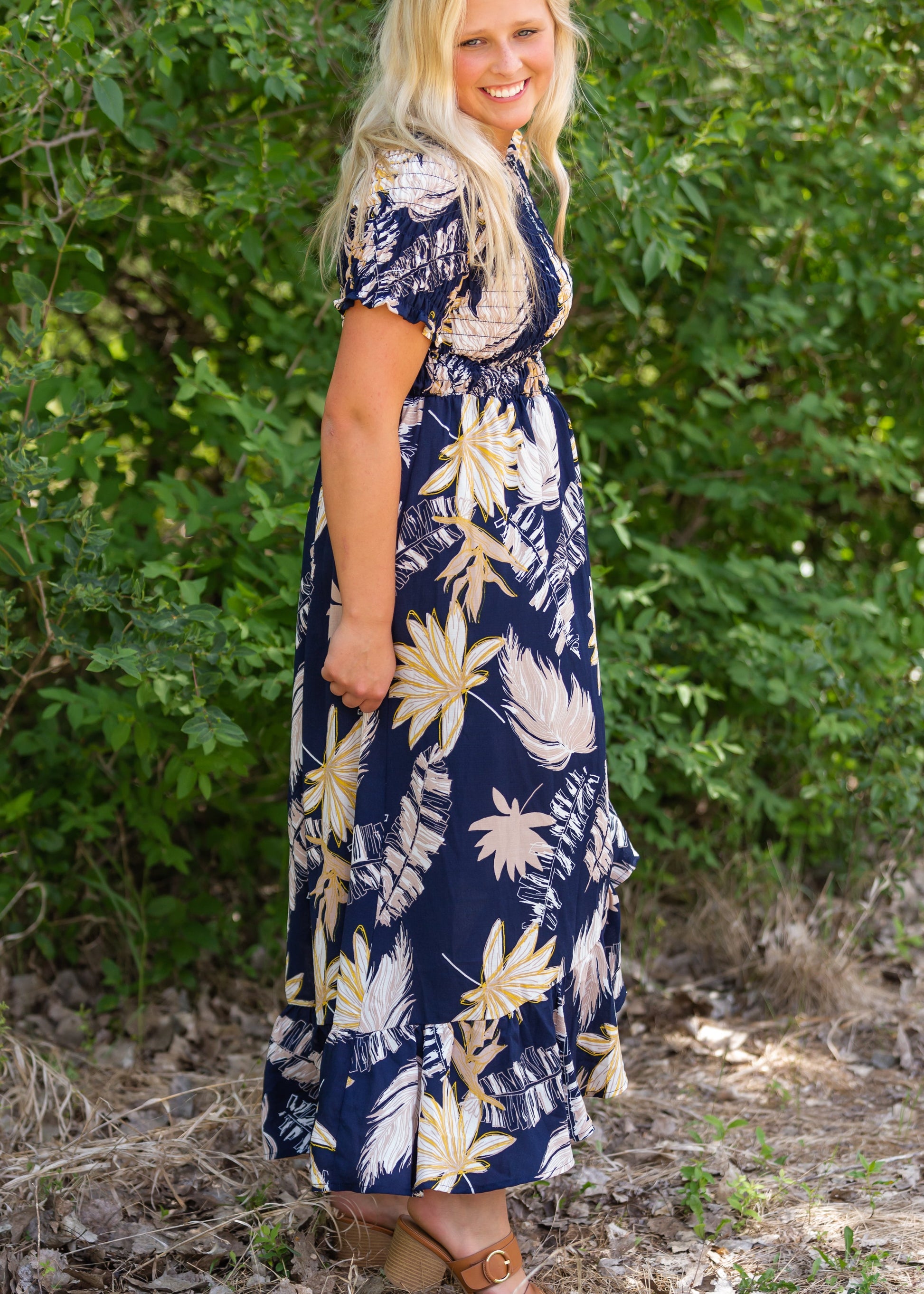 Tropical Hi-Lo Navy Midi Dress - FINAL SALE Dresses