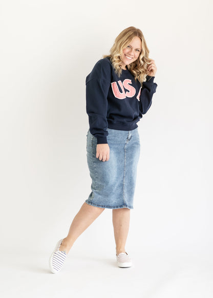 USA Drop Shoulder Crewneck Sweatshirt FF Layering Essentials