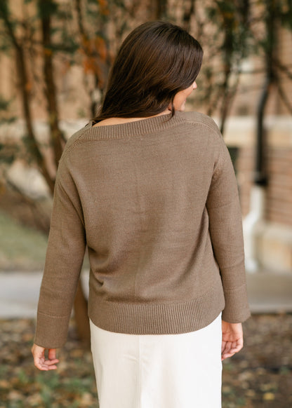 V-neck Light Brown Long Sleeve Sweater FF Tops