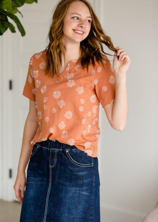 V-Neck Polka Dot Textured Top - FINAL SALE Tops