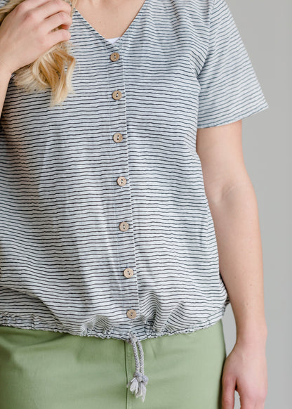 V-Neck Striped Tie Waist Top - FINAL SALE Tops