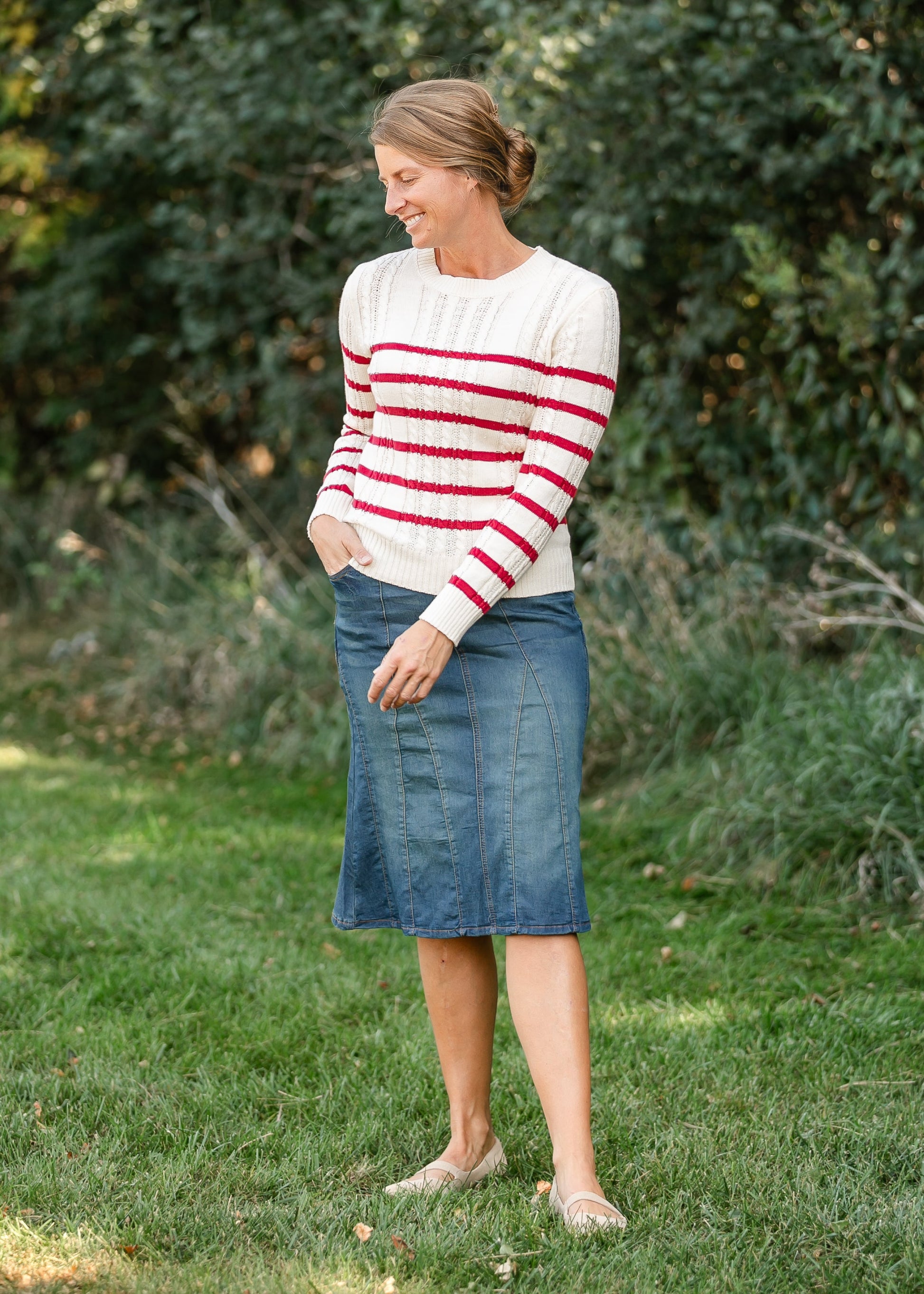 V-stitch Midi Denim Flare Skirt FF Skirts