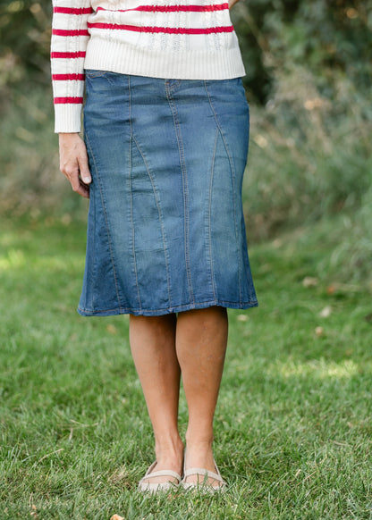 V-stitch Midi Denim Flare Skirt FF Skirts