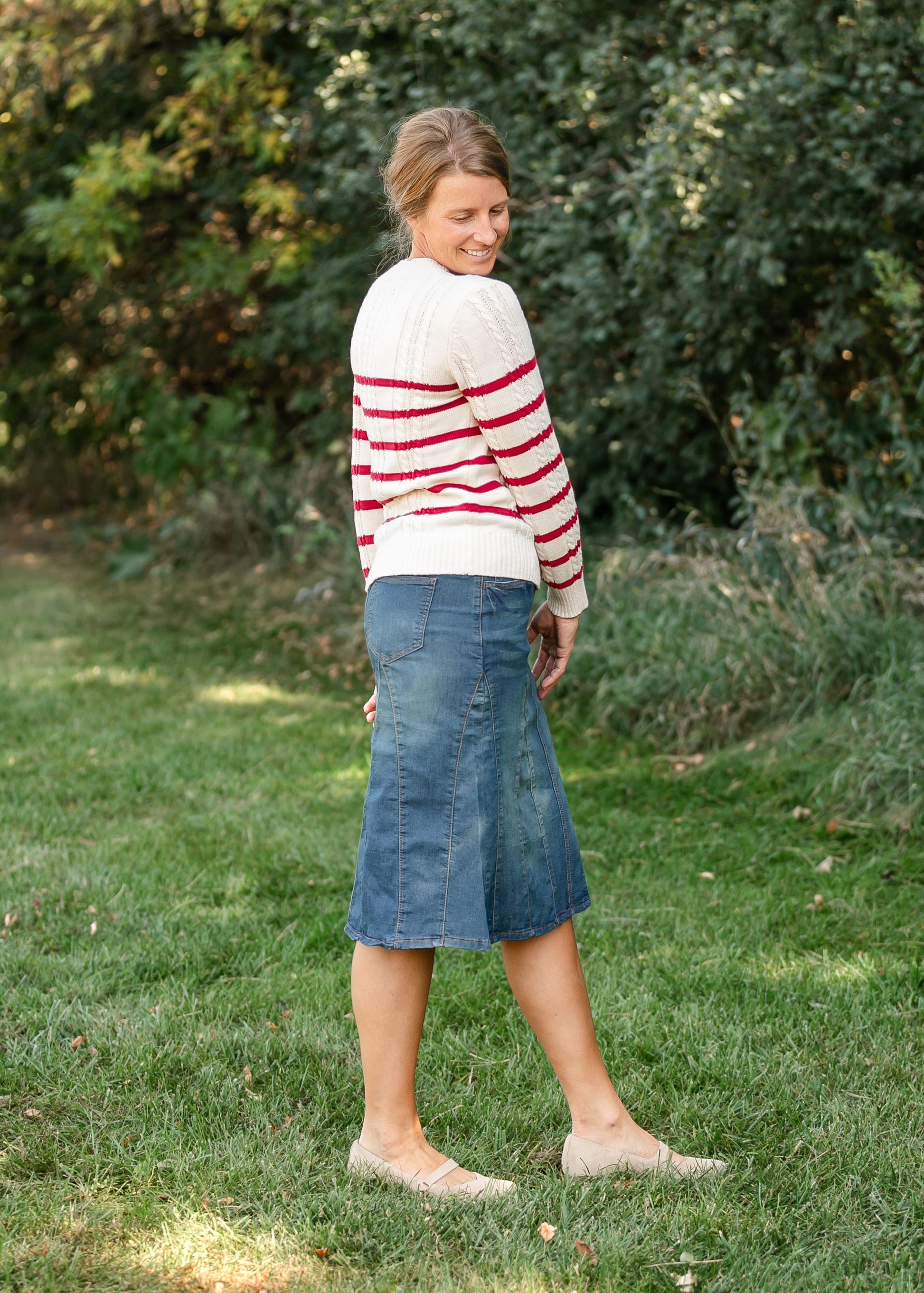 V-stitch Midi Denim Flare Skirt FF Skirts