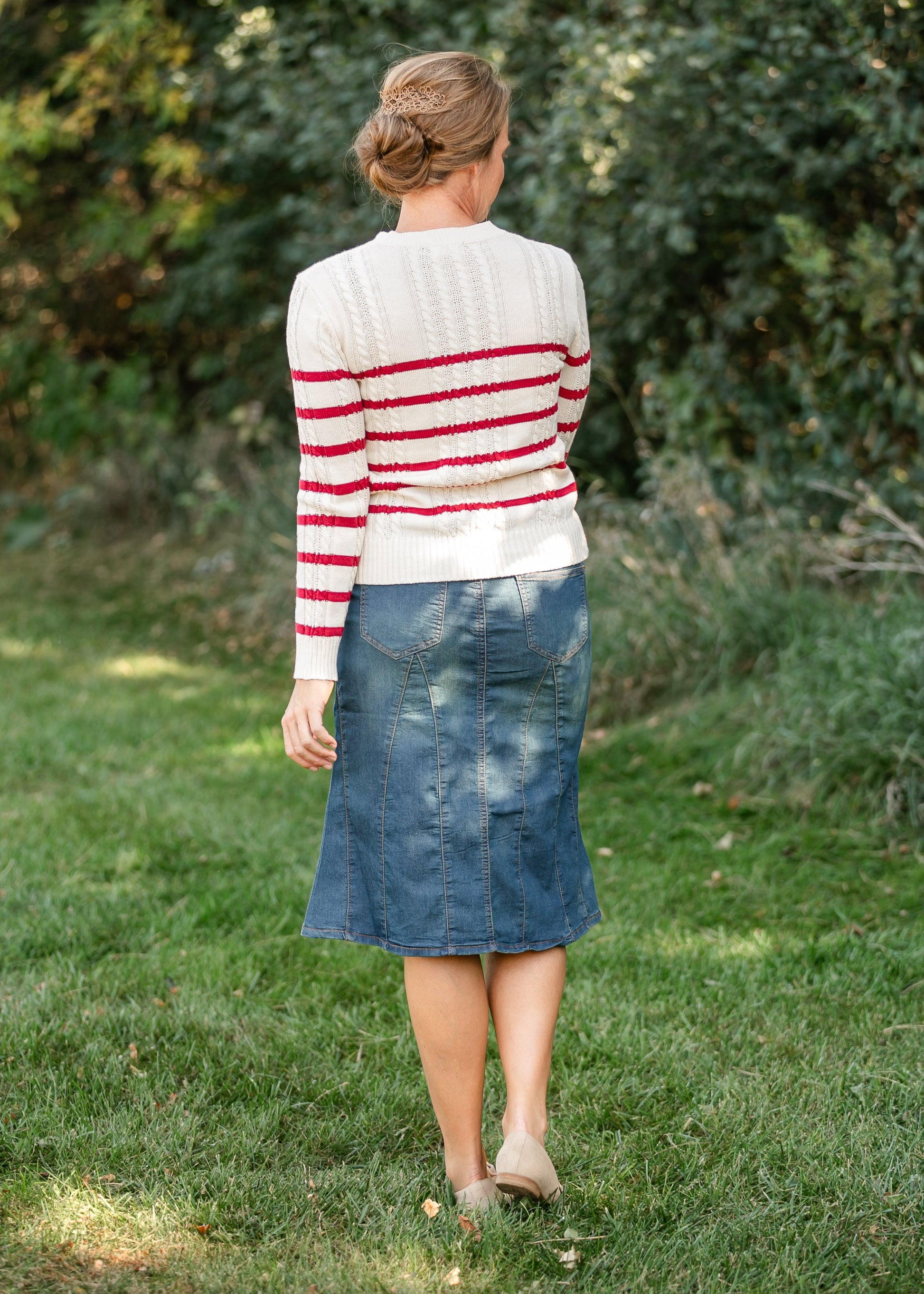 V-stitch Midi Denim Flare Skirt FF Skirts