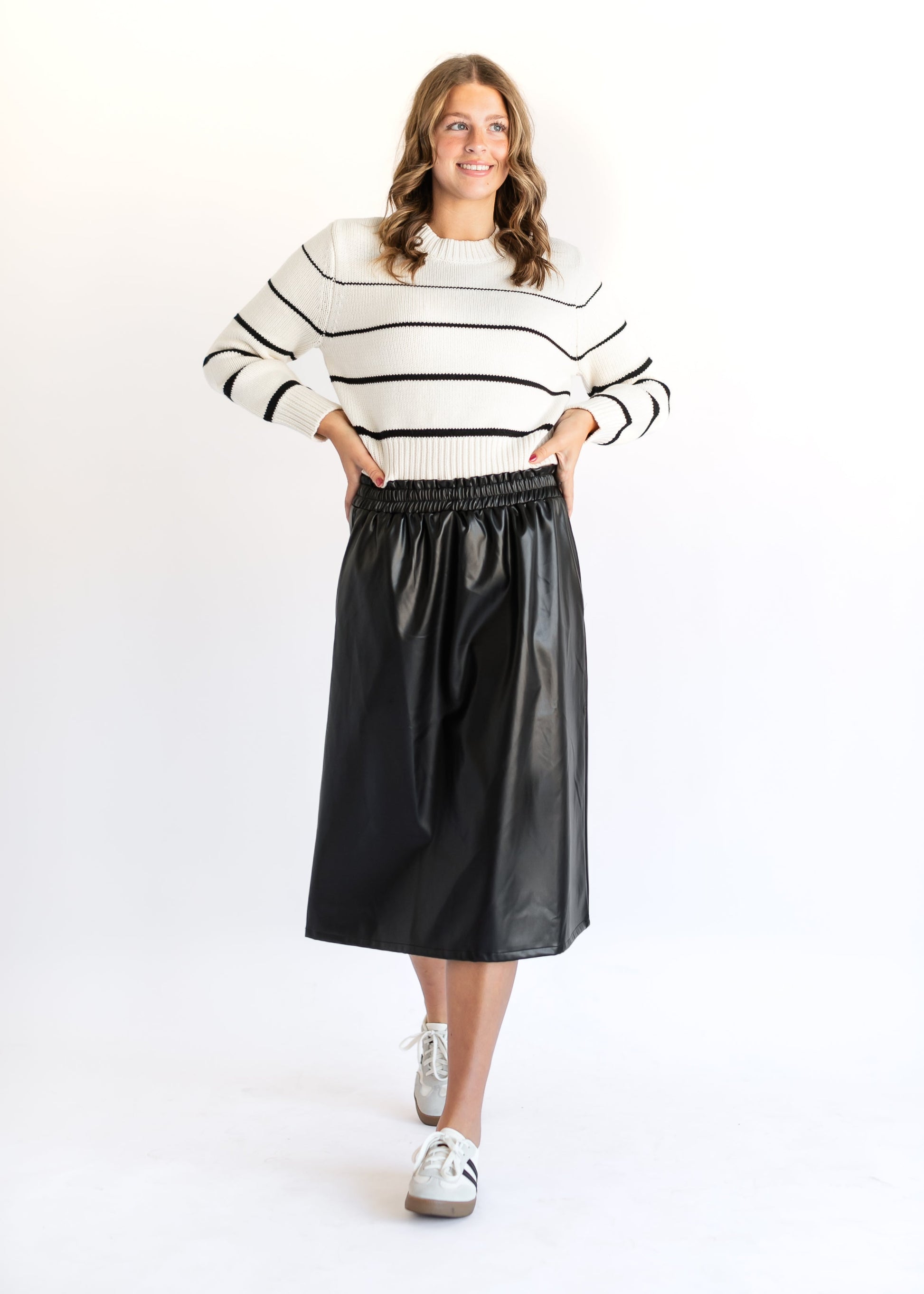 Vegan Leather A-line Midi Skirt FF Skirts