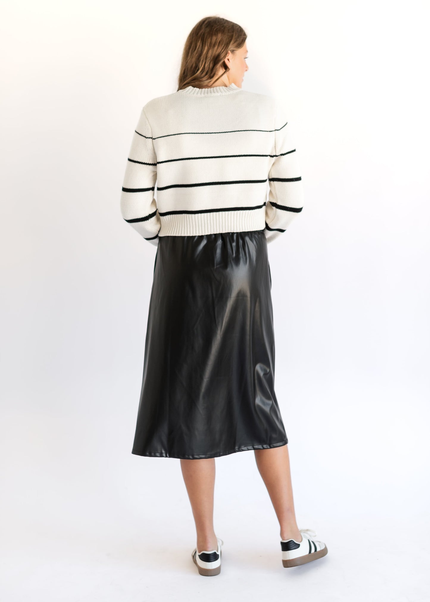 Vegan Leather A-line Midi Skirt FF Skirts