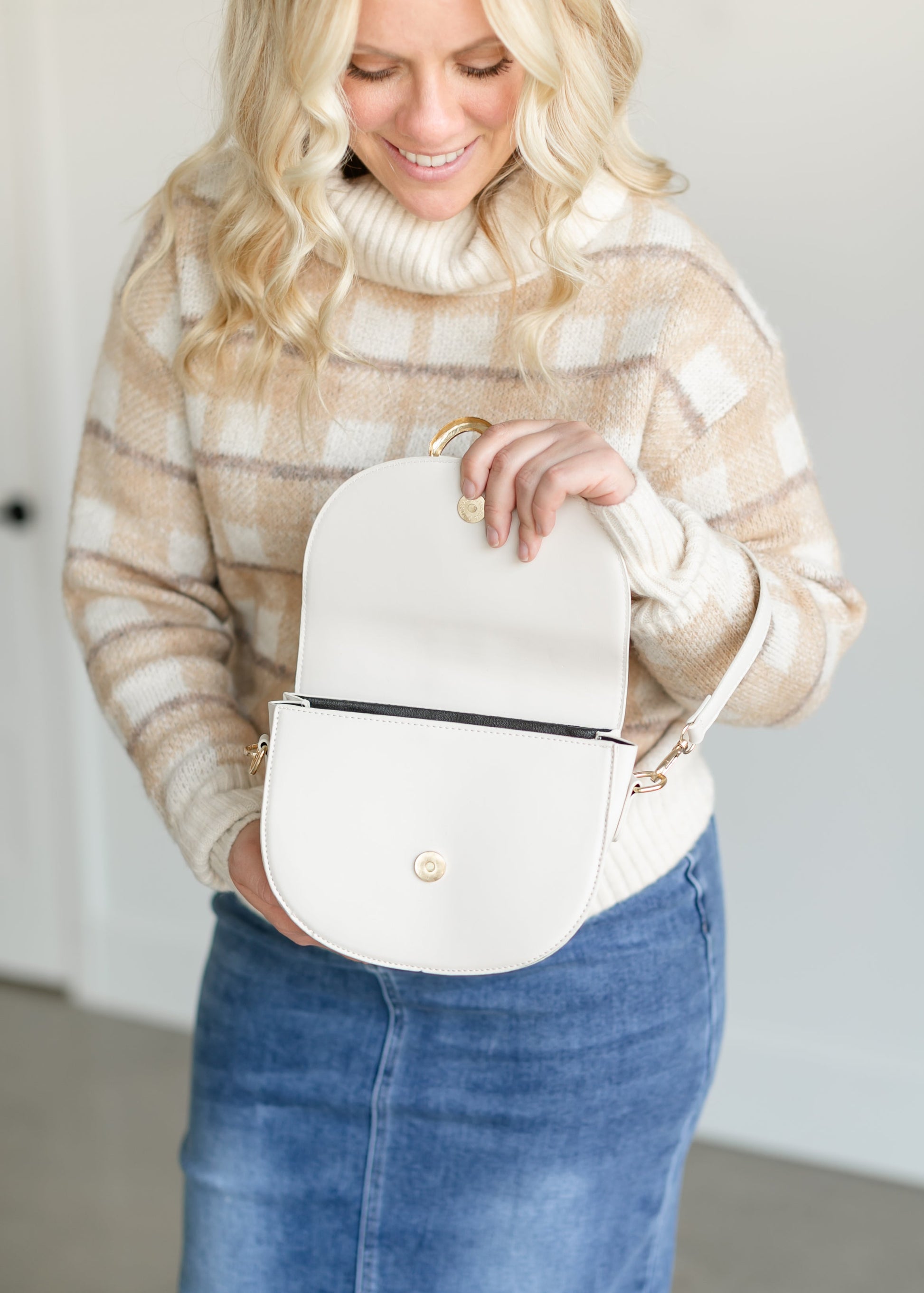 Vegan Leather Cream Saddle Bag Accessories